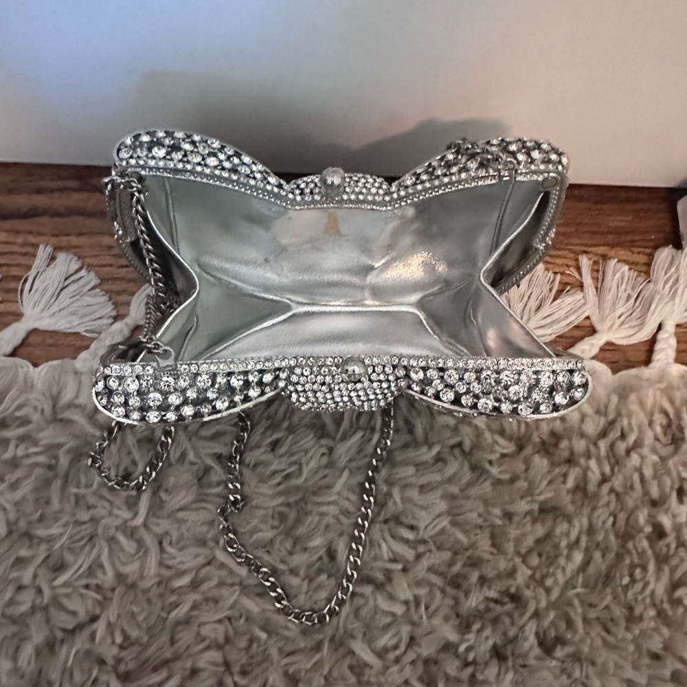 Dune London Silver Crystal Bow Evening Clutch - Picture 2 of 2